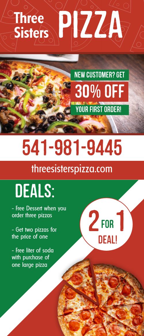 Pizza Delivery Rack Card
