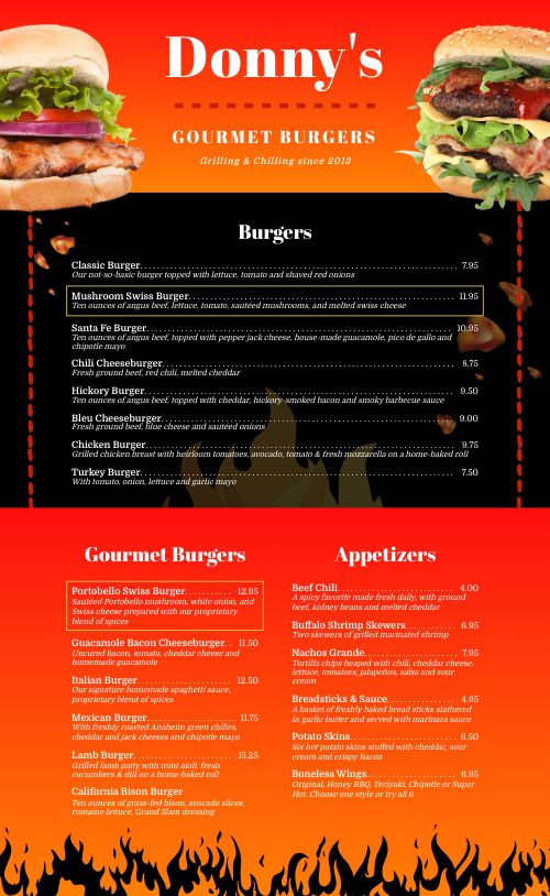 Elevated Ember Burger Menu page 1 preview