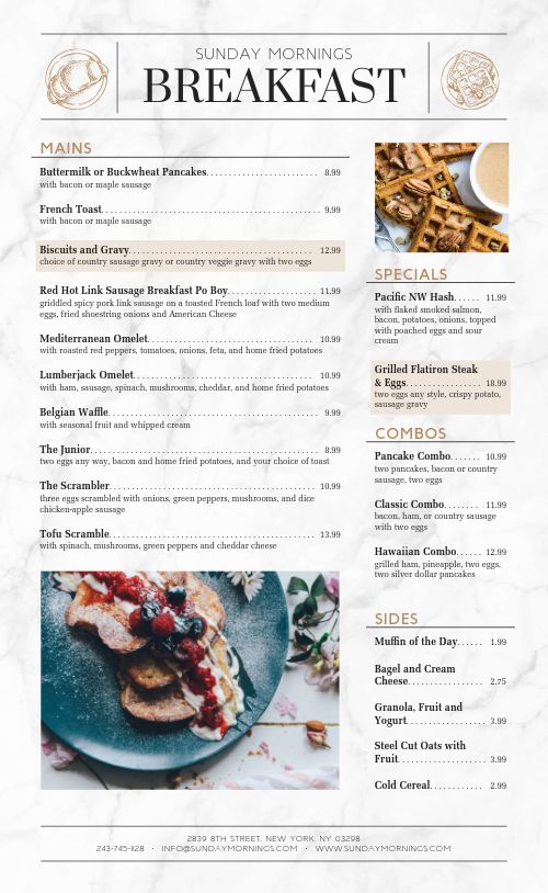 Morning Breakfast Menu Example Design Template by MustHaveMenus