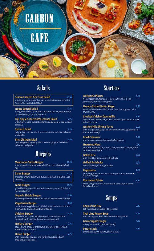 Navy Cafe Menu page 1 preview