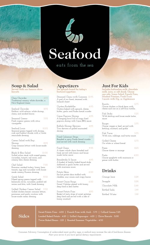 Beach Seafood Menu