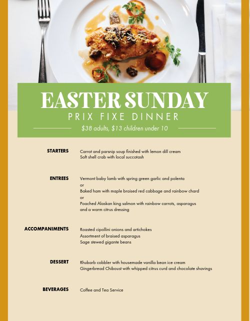 Easter Sunday Dinner Specials Menu page 1 preview