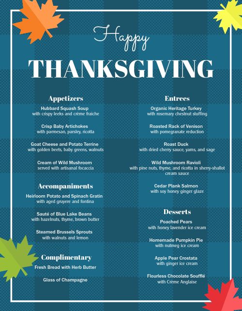 Gingham Thanksgiving Menu page 1 preview
