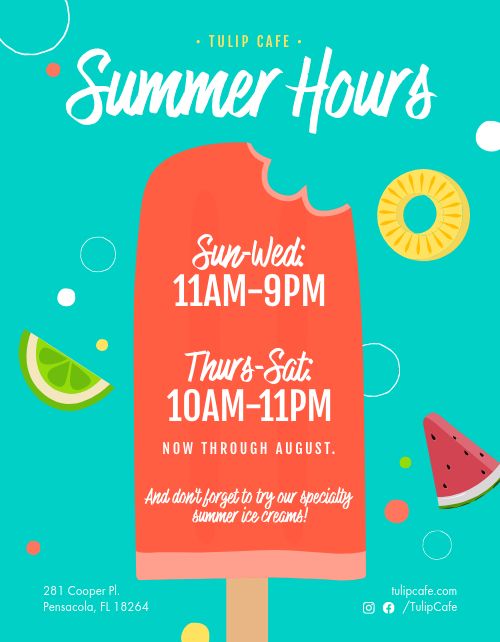 Summer Hours Signage Template by MustHaveMenus