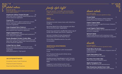 Elegant Country Club Catering Takeout Menu