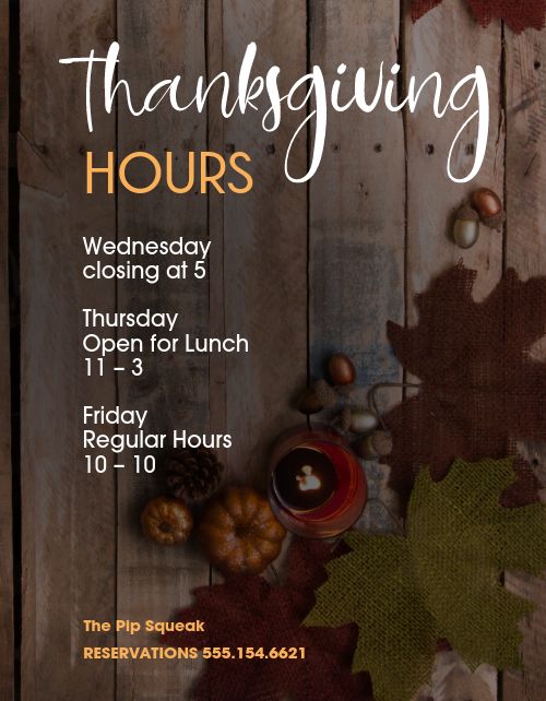 Thanksgiving Holiday Hours Flyer  page 1 preview