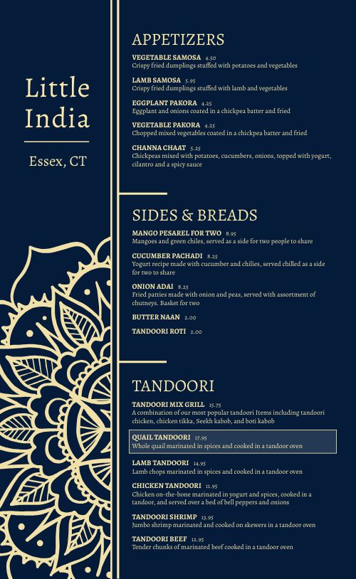 Indian Restaurant Menu