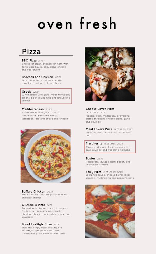 New Pizza Menu page 1 preview