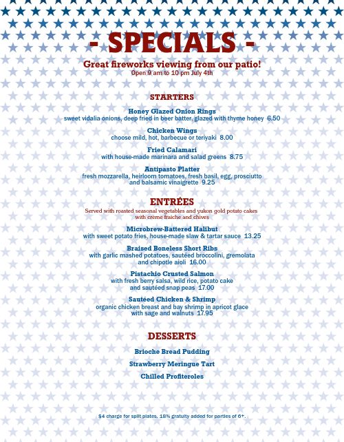 Independence Day Menu page 1 preview