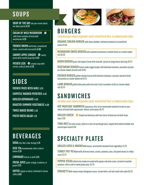 Simple Green Cafe Menu Design Template by MustHaveMenus