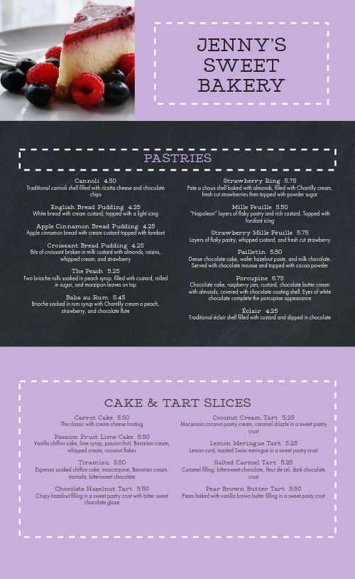 Dotted Cake Bakery Menu page 1 preview