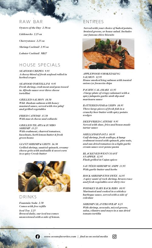 Elevated Seafood Menu page 2 preview
