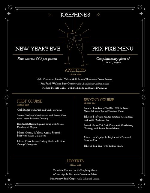 New Years Prix Fixe Menu Design Template by MustHaveMenus