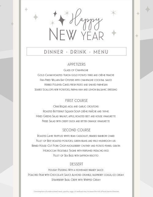 Glitter New Year's Eve Menu page 1 preview