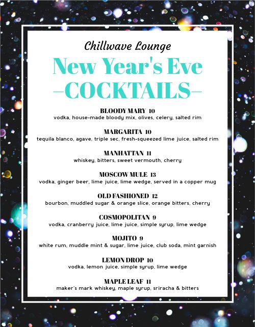 New Years Cocktails Menu