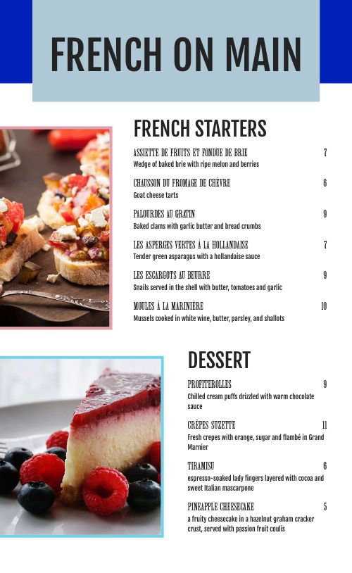 Sample French Menu Design Template by MustHaveMenus