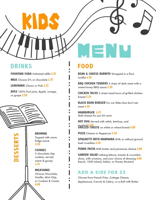 Fun Musical Kids Menu page 1 preview