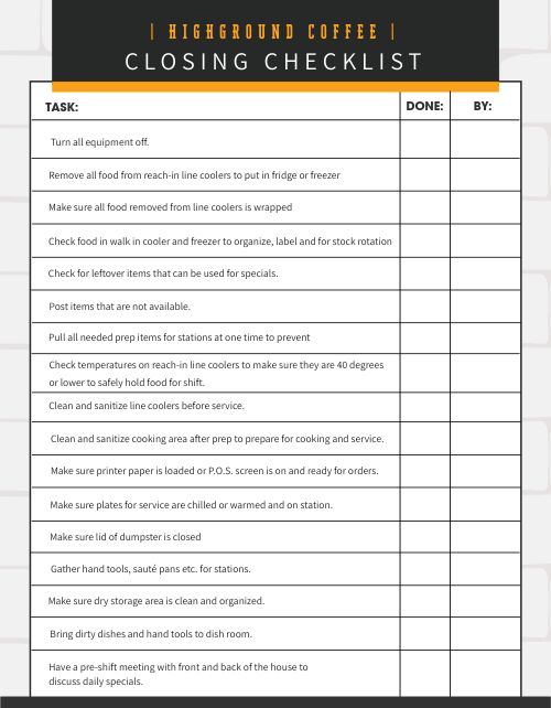 Opening BOH Checklist Design Template by MustHaveMenus