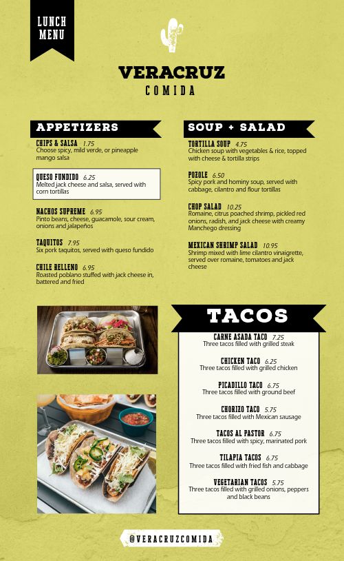 Mexican Lunch Menu