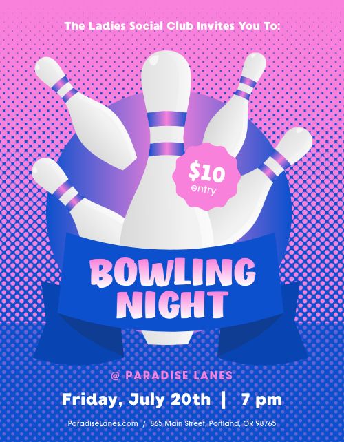 Pink Bowling Night Flyer