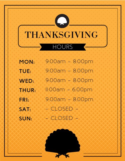 Thanksgiving Restaurant Hours Flyer