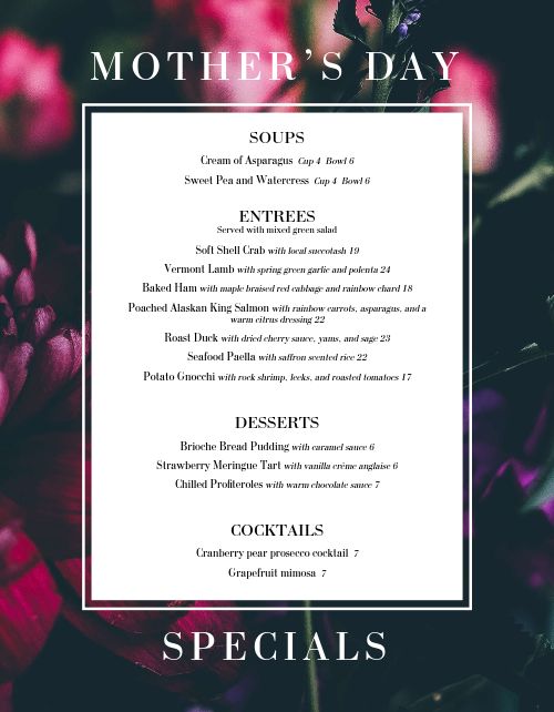 Floral Mothers Day Menu