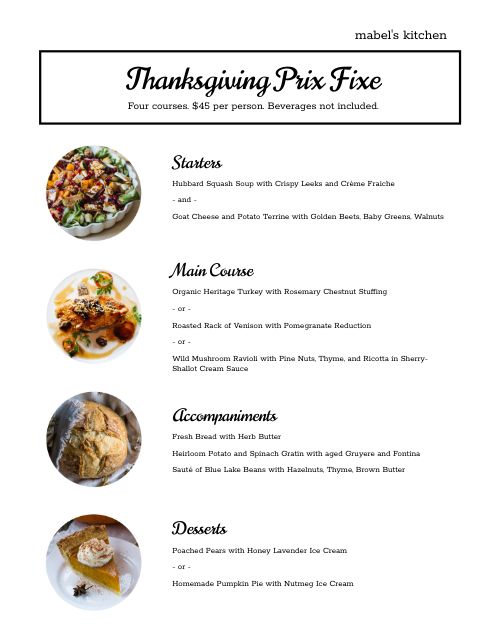 Thanksgiving Basic Menu