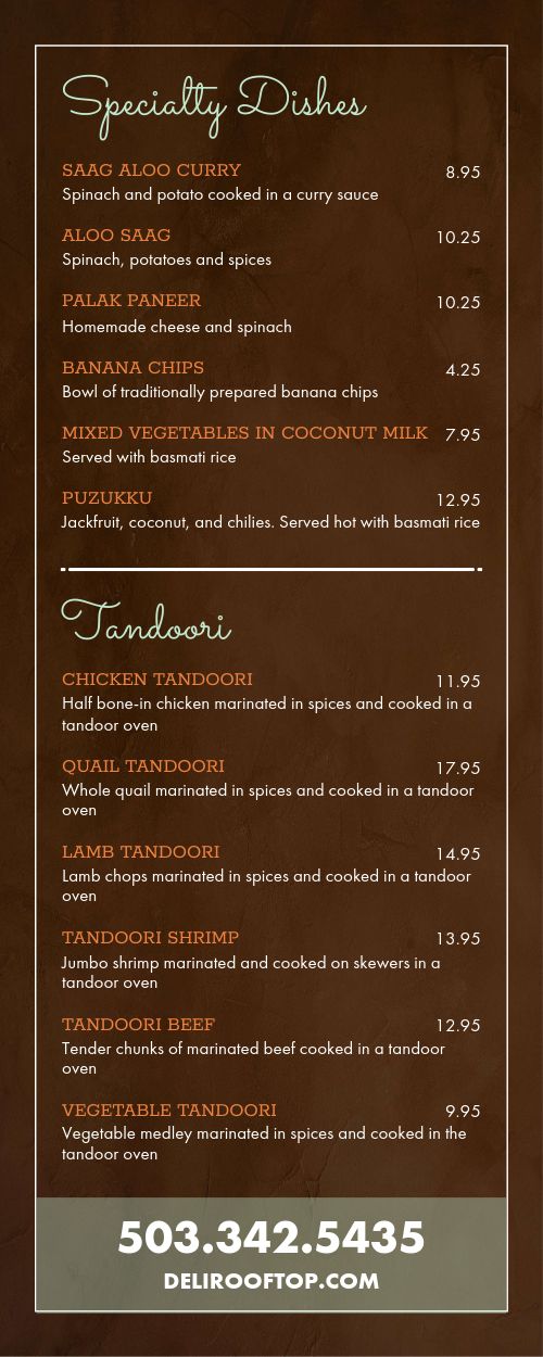 Delivery Available Takeout Menu