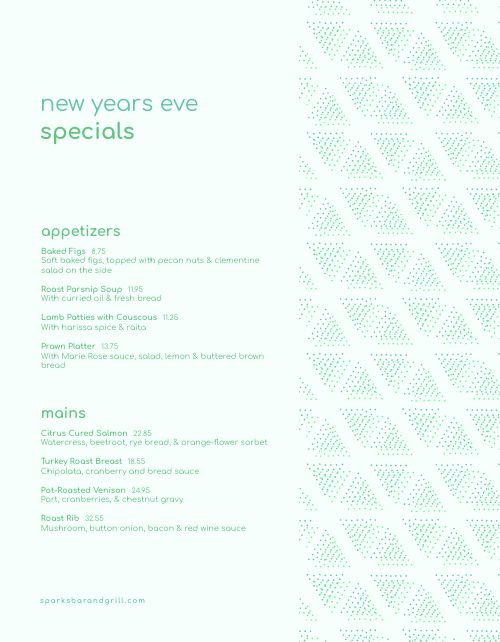 Speckled New Years Eve Menu