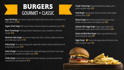 Burger Sports Bar Digital Menu Board