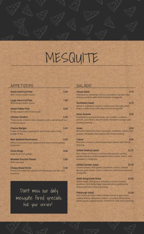 Mesquite Pizza Menu page 1 preview