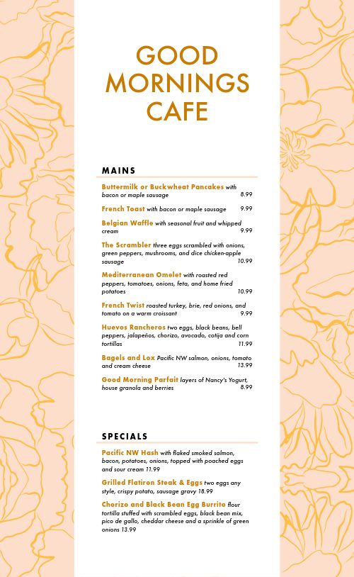 Customizable Breakfast Menu page 1 preview