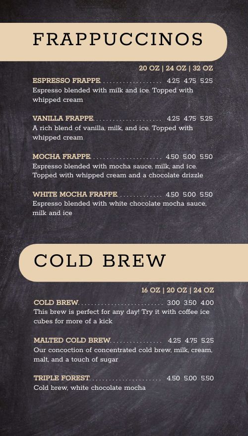 Chalkboard Coffee Shop Tall Digital Menu Board page 1 preview