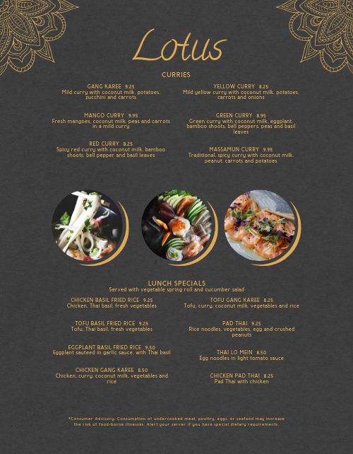 Thai Lotus Menu