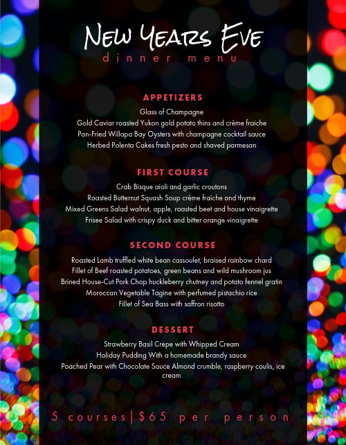 Multicolored New Years Menu page 1 preview