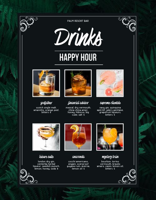 Happy Hour Drinks Menu Design Template by MustHaveMenus