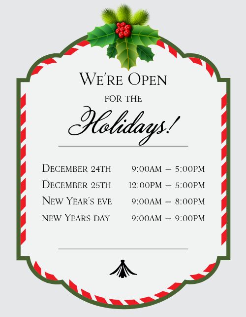 Holiday Open Hours Flyer
