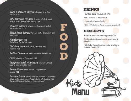 Spotted Musical Kids Menu page 1 preview