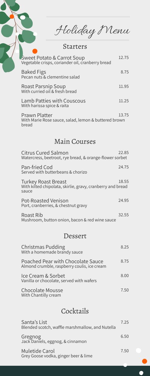 Mistletoe Christmas Half Page Menu Template By Musthavemenus