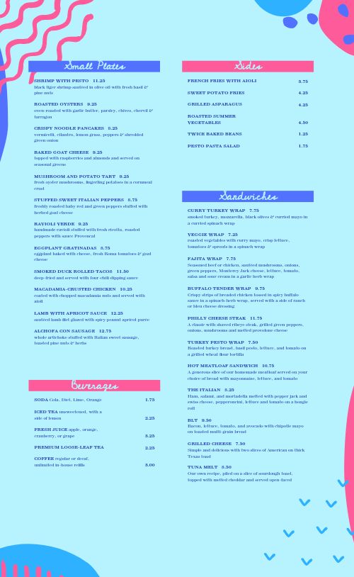 Blue Abstract Cafe Menu