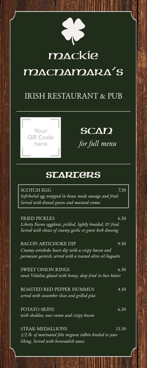 Irish Eatery QR Menu page 1 preview