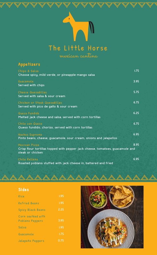 Green Mexican Cantina Menu page 1 preview