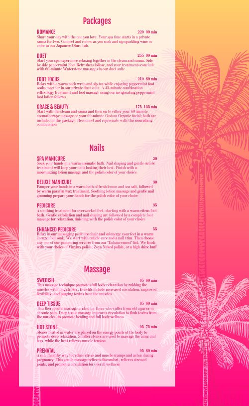 Sunset Spa Menu page 2 preview