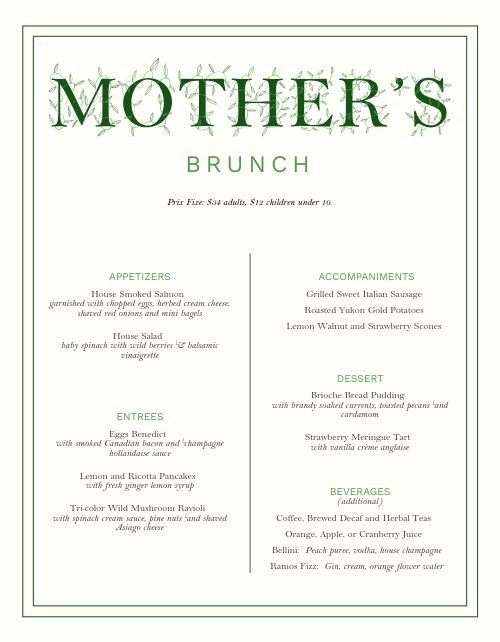 Simple Mothers Day Menu