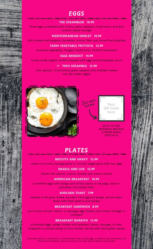 Bright Pink Breakfast Menu page 2 preview