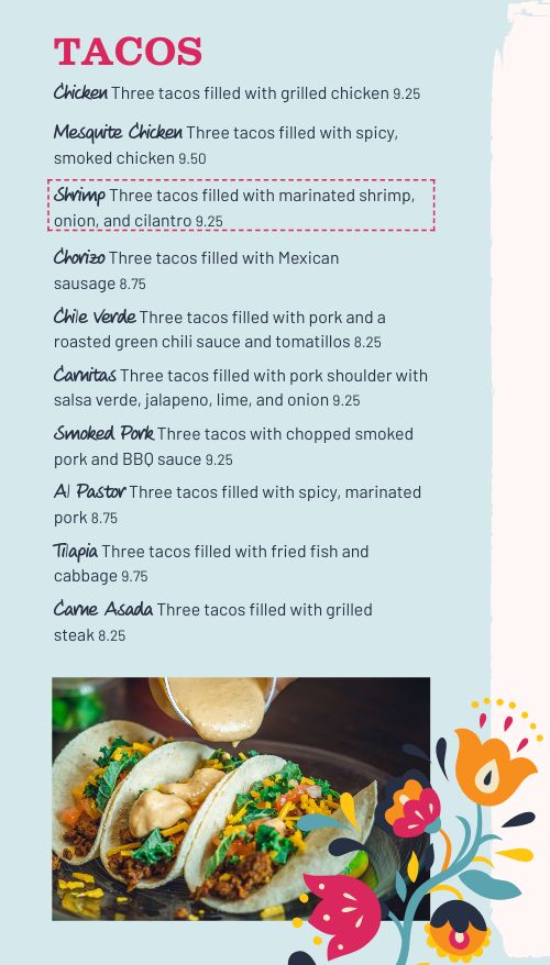 Easy Design Mexican Tall Digital Menu Board page 1 preview