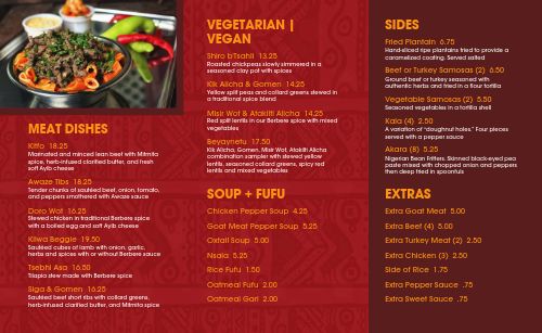 African Diner Takeout Menu