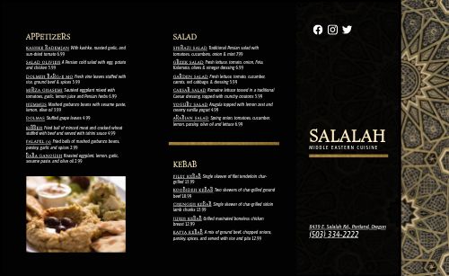 Golden Middle Eastern Takeout Menu