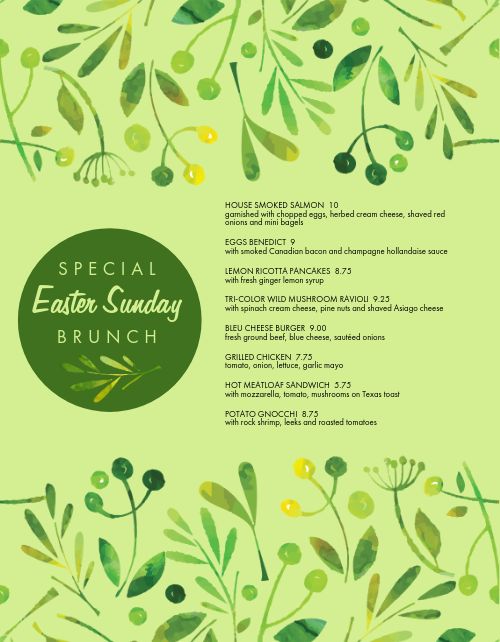 Easter Brunch Specials Menu page 1 preview