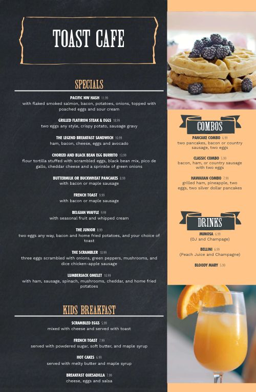 Toast Breakfast Tabloid Menu page 1 preview